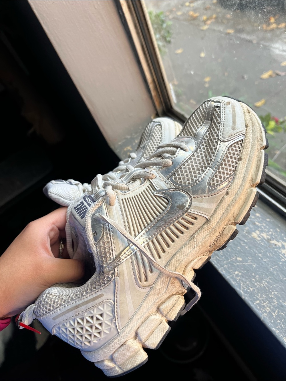 Nike Women's Silver Mesh and White Athletic Sneakers